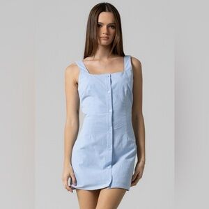 Baby Blue Woven Button Down Tank Dress